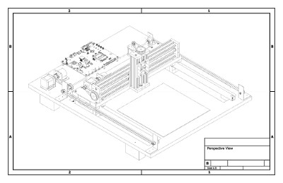 FreeCAD line drawing of xyzstage and drawing base    &#169;  All Rights Reserved